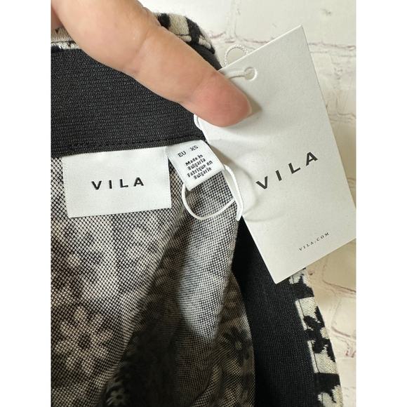 NEW ASOS Vila Jersey Mini Skirt Black White Retro Floral Checkerboard Womens XS - Picture 3 of 4